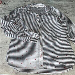 Old Navy Blue and White Casual Button Down Shirt with red hearts
